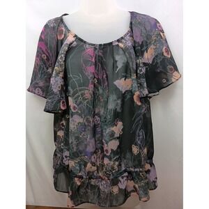 HM sheer whimsigoth purple black floral ruffle punk grunge‎ goth fairy 4 blouse